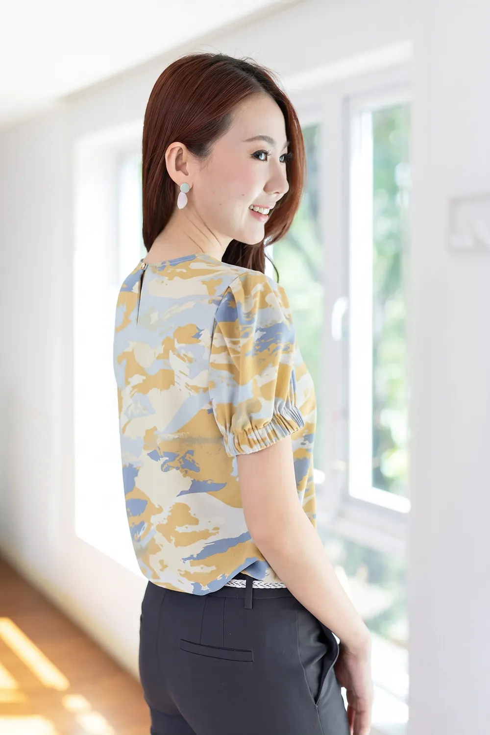 MT3016 Puff Sleeve Graphic Blouse – Sunrise Blue - Image 7
