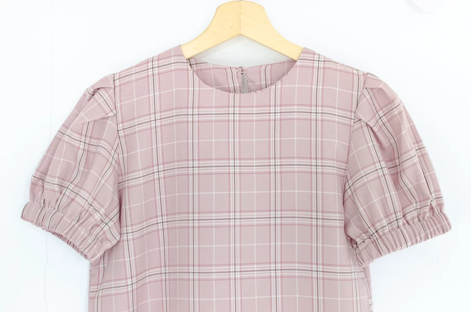 Alternative view of MT3016 Puff Sleeve Checkered Blouse – Pink