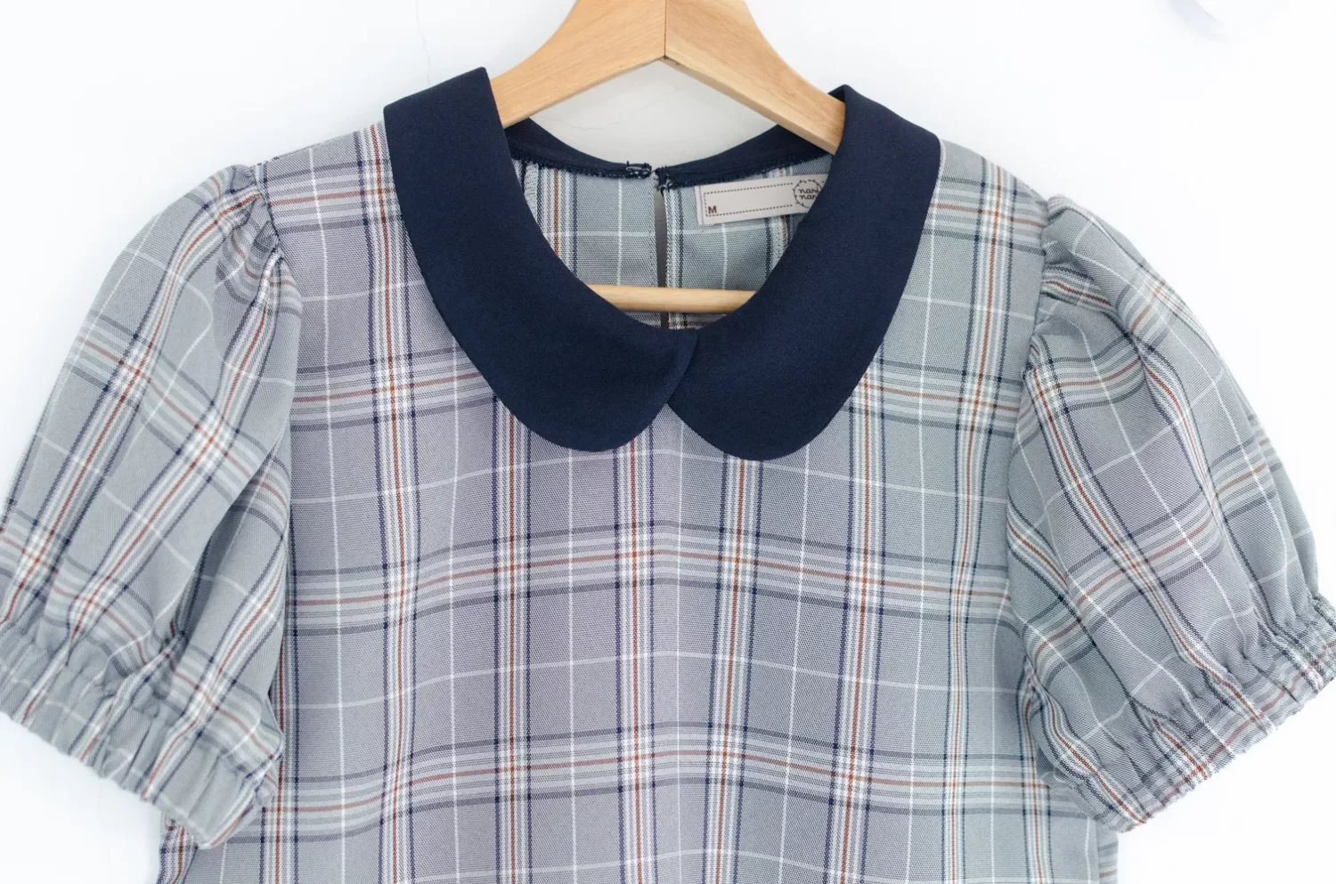 Alternative view of MT5040 Overlap Collar Tartan Blouse – Slate Blue