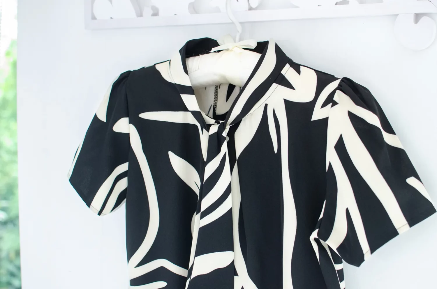 NT2429 Tie-Neck Graphic Blouse – Licorice Black - Image 3