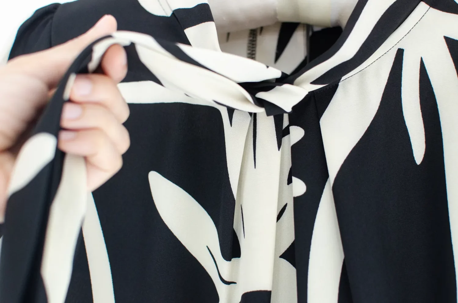 NT2429 Tie-Neck Graphic Blouse – Licorice Black - Image 4