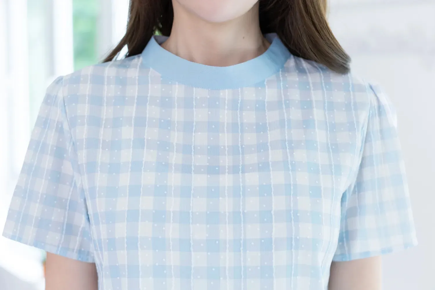 Alternative view of NT2519 Band Collar Icing Blouse – Gauzy Blue