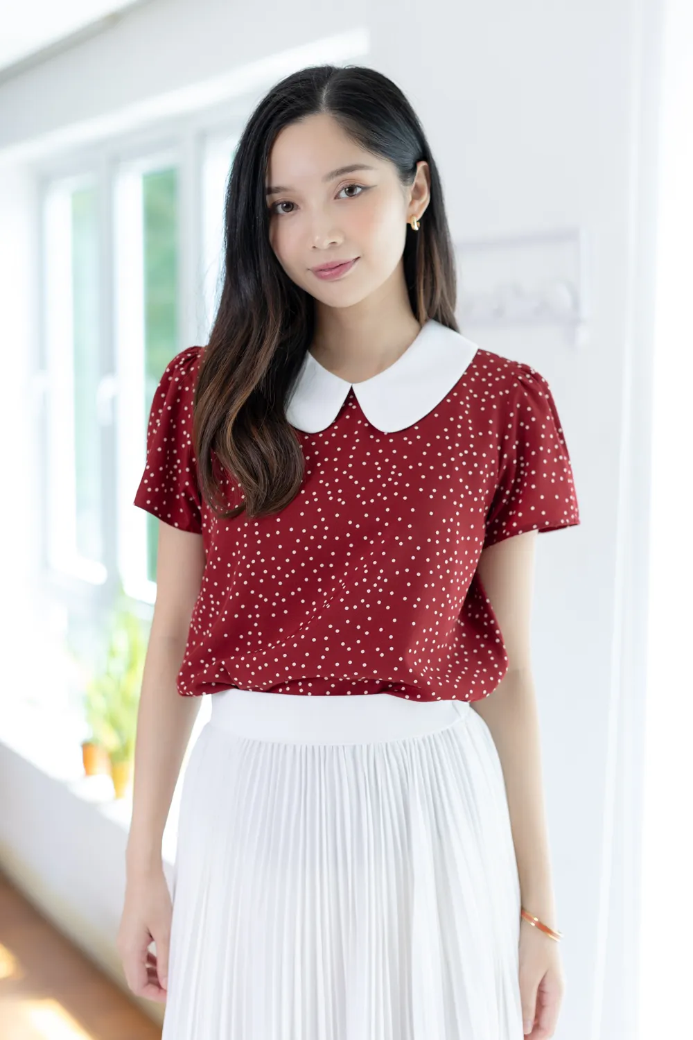 MT0101 Peter Pan Collar Dot Blouse – Red