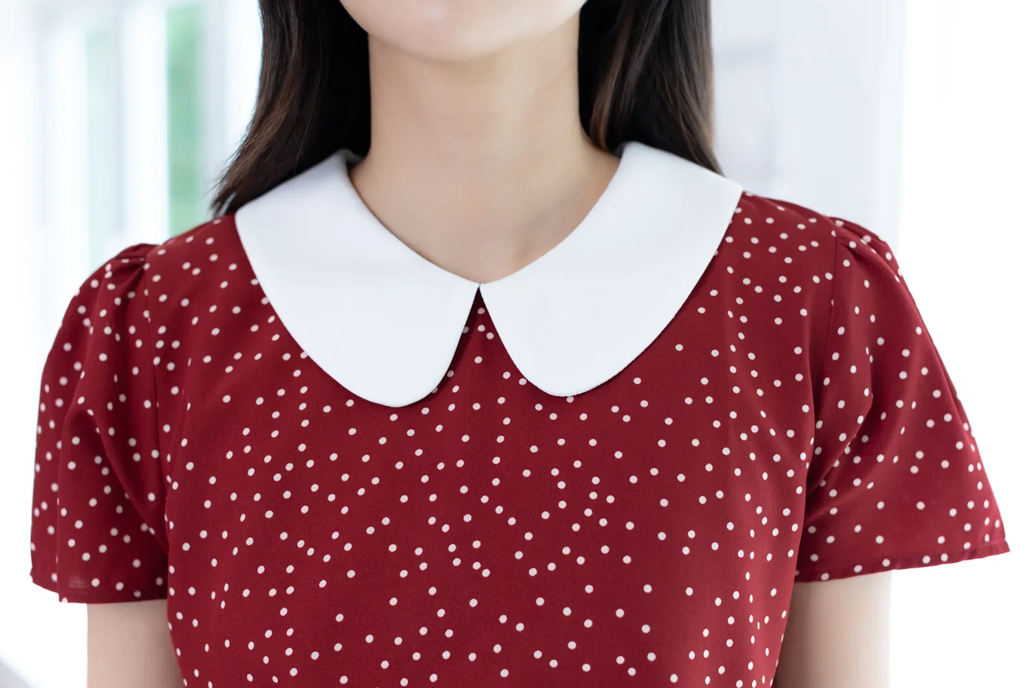 Alternative view of MT0101 Peter Pan Collar Dot Blouse – Red