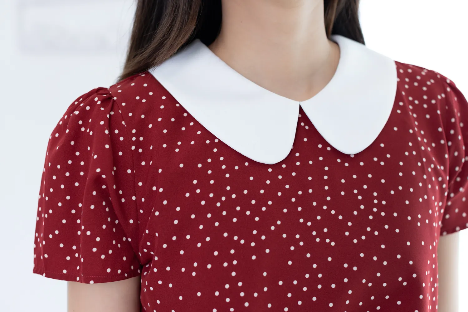 MT0101 Peter Pan Collar Dot Blouse – Red - Image 3