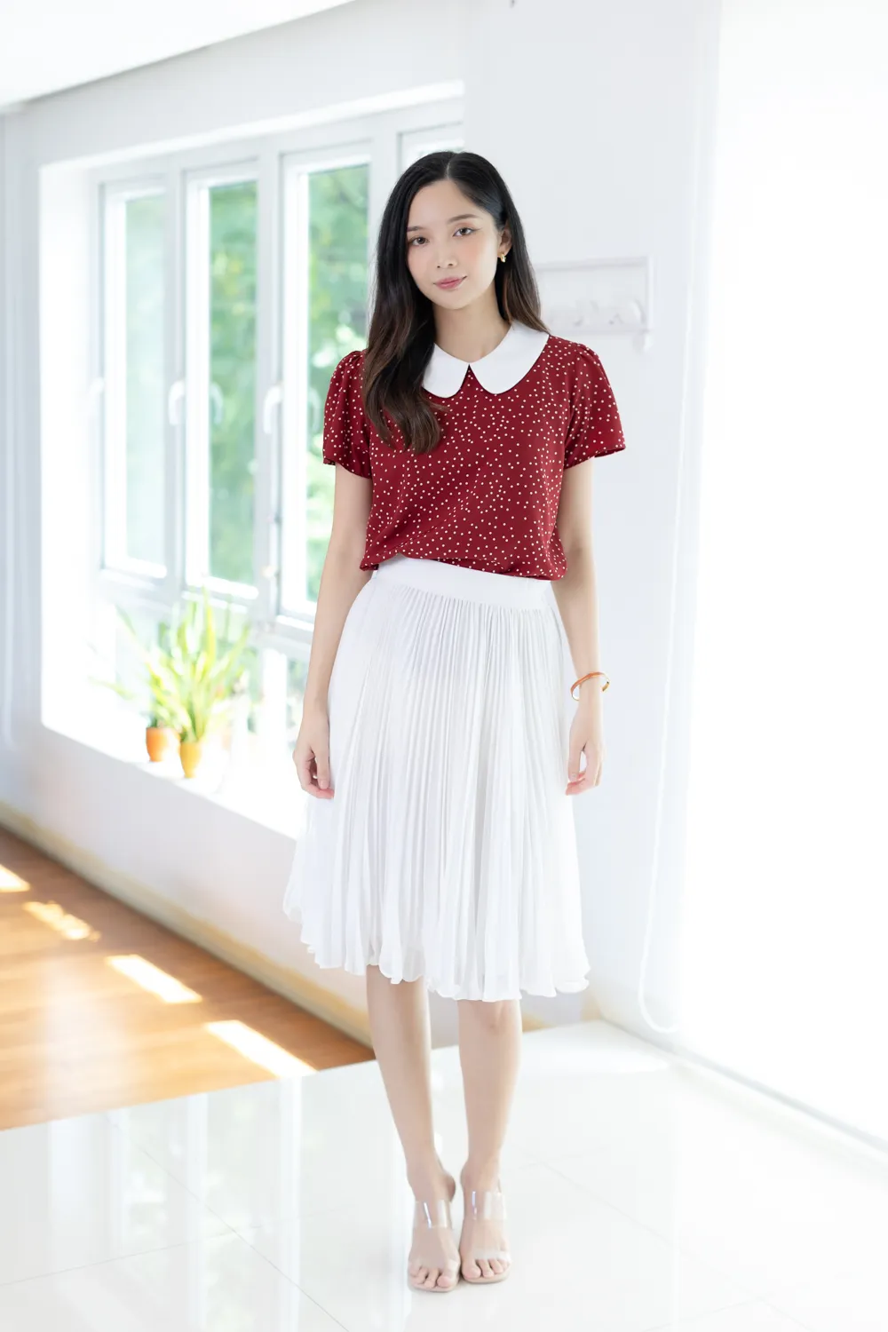 MT0101 Peter Pan Collar Dot Blouse – Red - Image 4