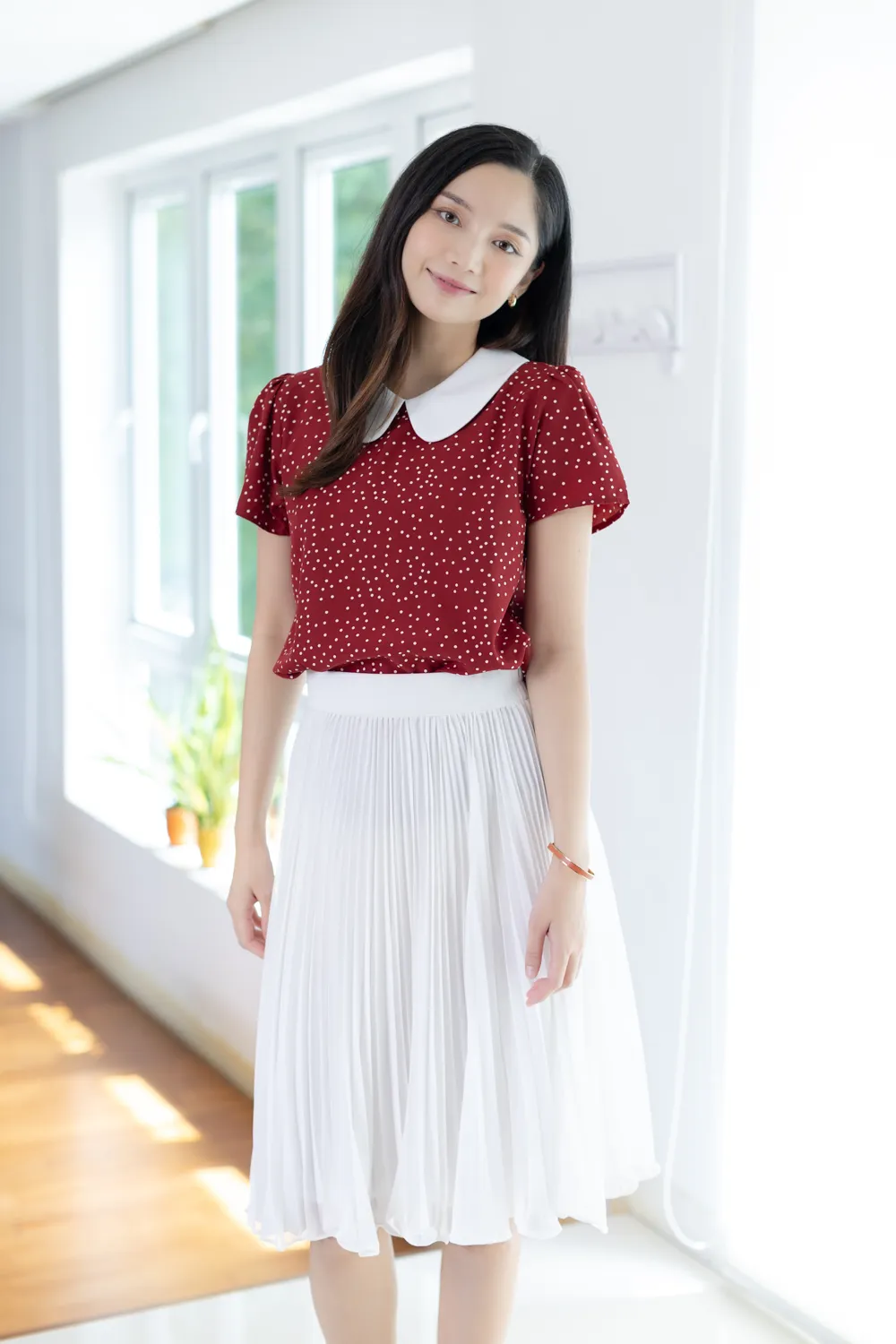 MT0101 Peter Pan Collar Dot Blouse – Red - Image 5