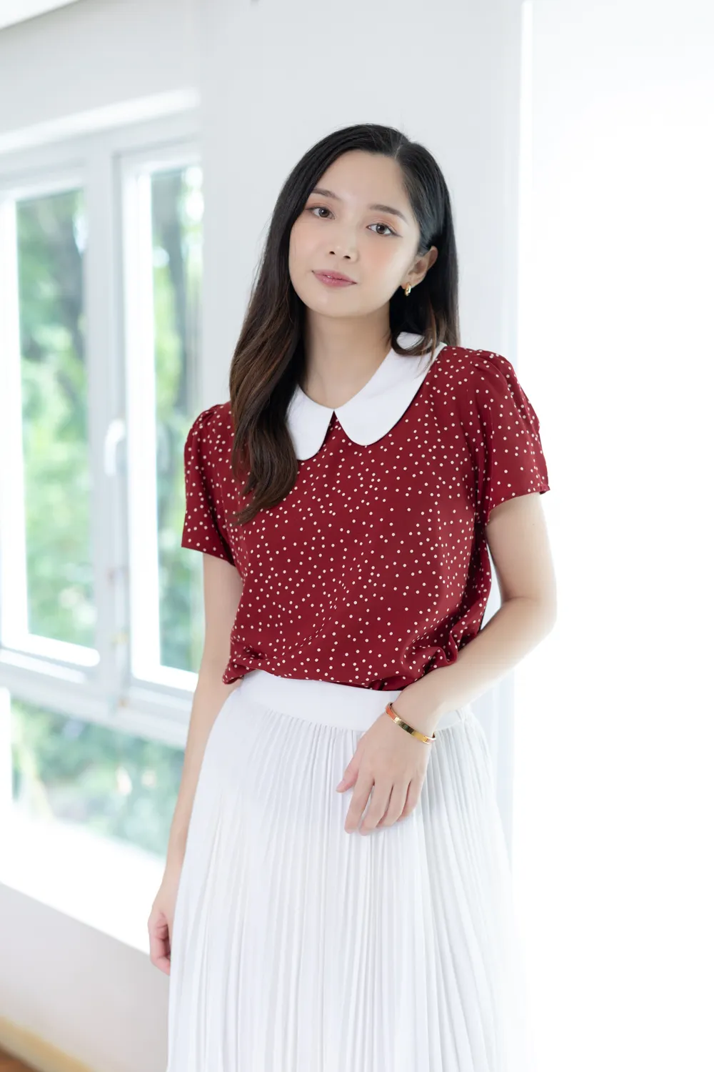 MT0101 Peter Pan Collar Dot Blouse – Red - Image 6