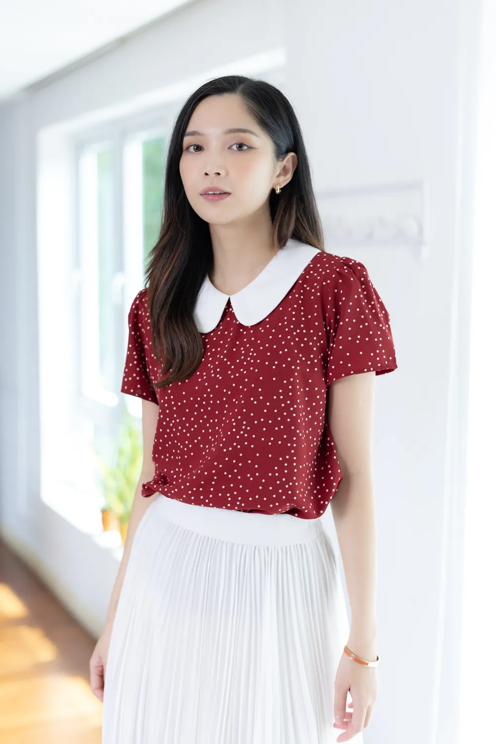 MT0101 Peter Pan Collar Dot Blouse – Red - Image 7