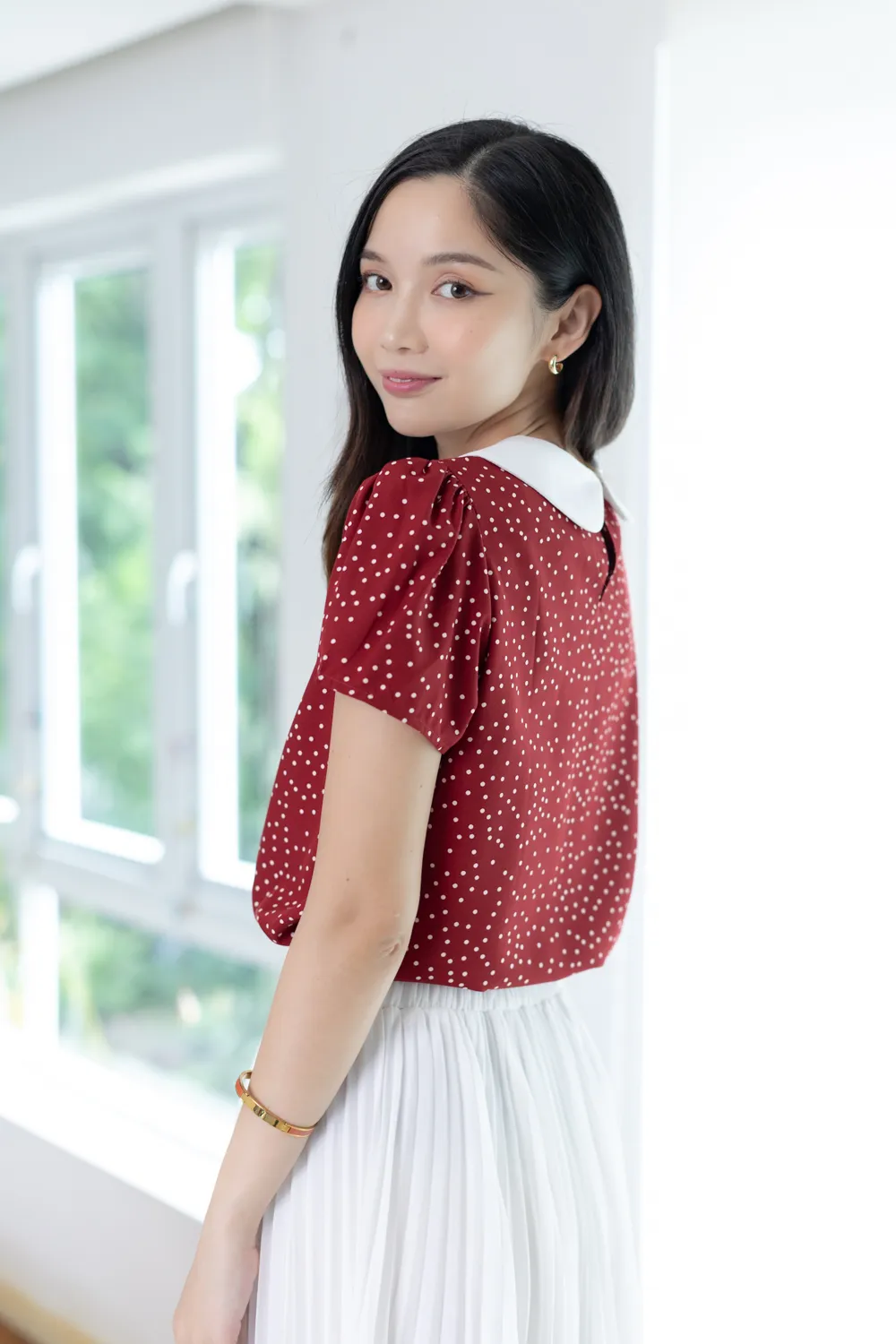 MT0101 Peter Pan Collar Dot Blouse – Red - Image 8