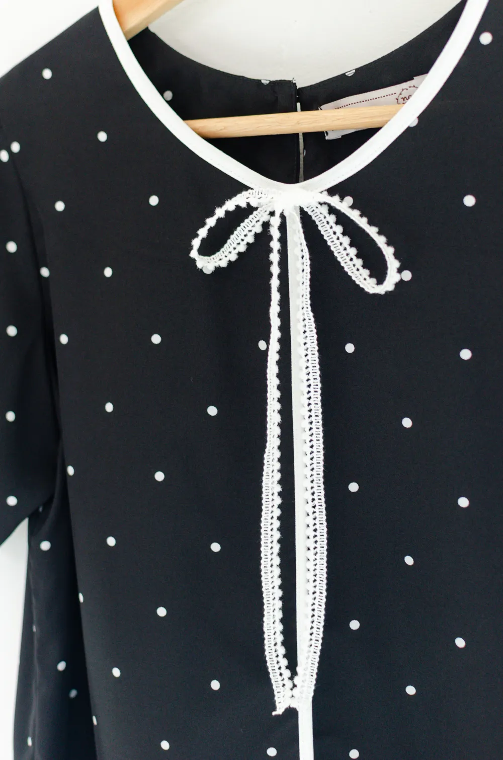 Alternative view of MT1556 Polka Dot Bow Blouse – Black