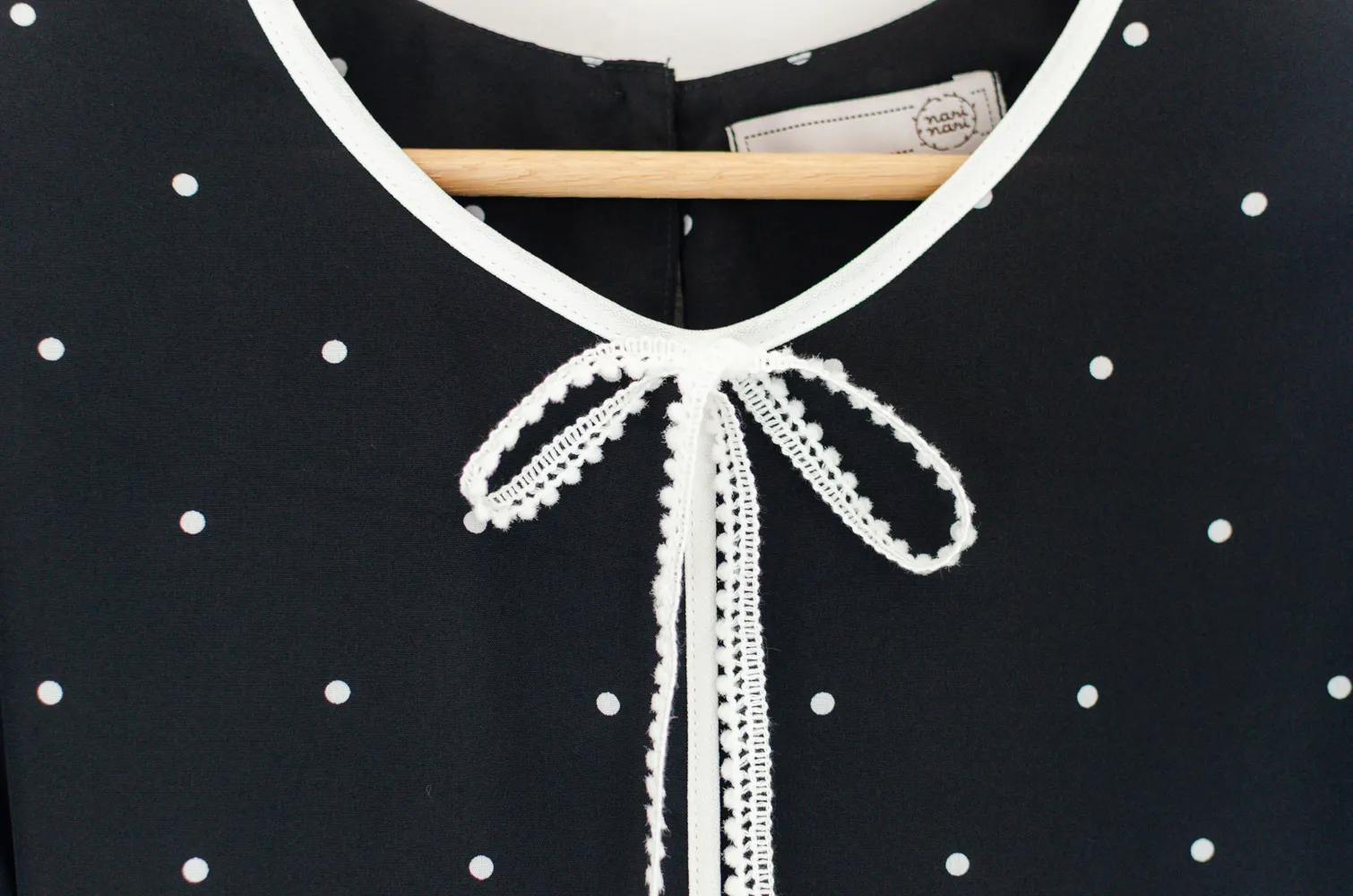 MT1556 Polka Dot Bow Blouse – Black - Image 3