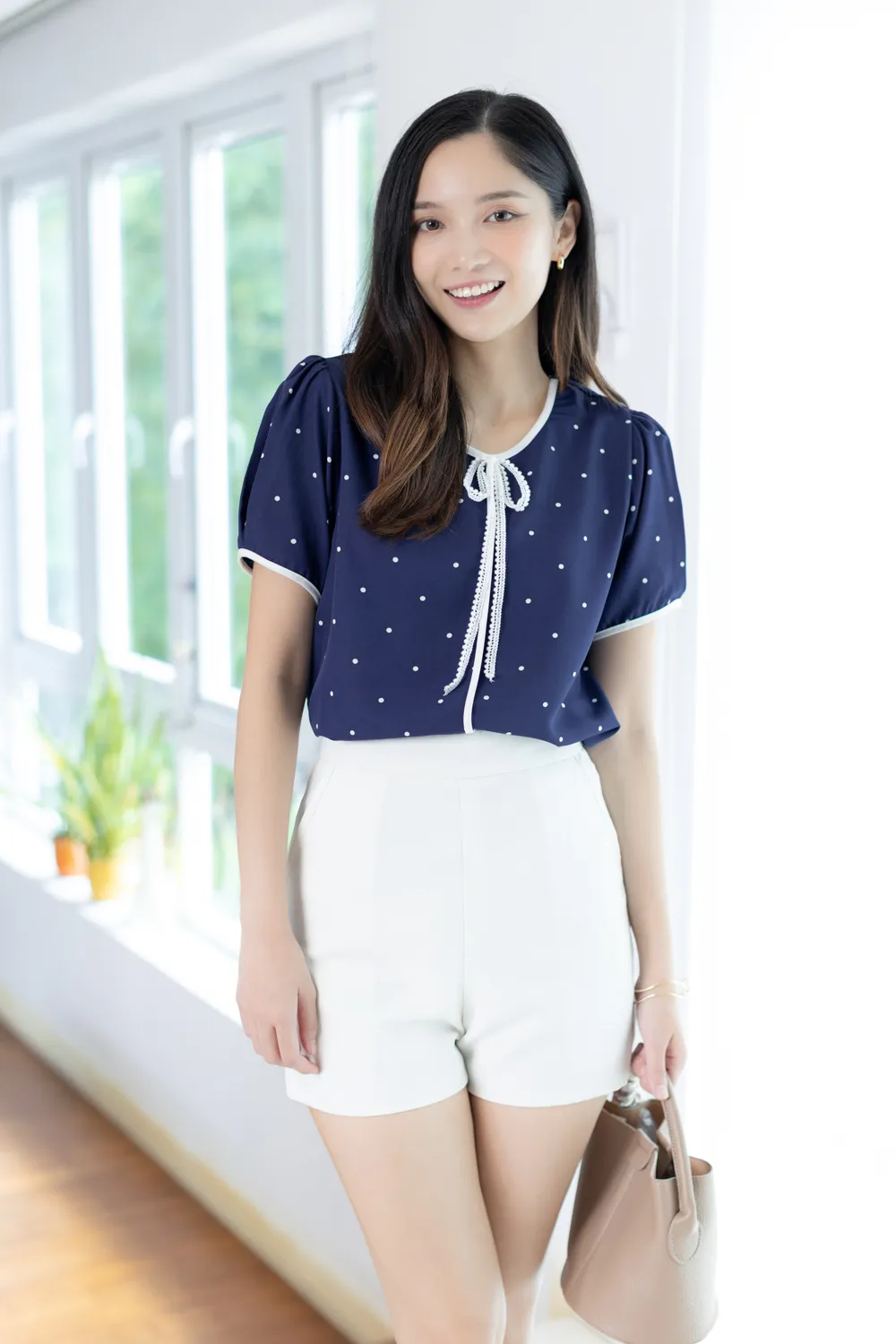 MT1556 Polka Dot Bow Blouse – Black - Image 5