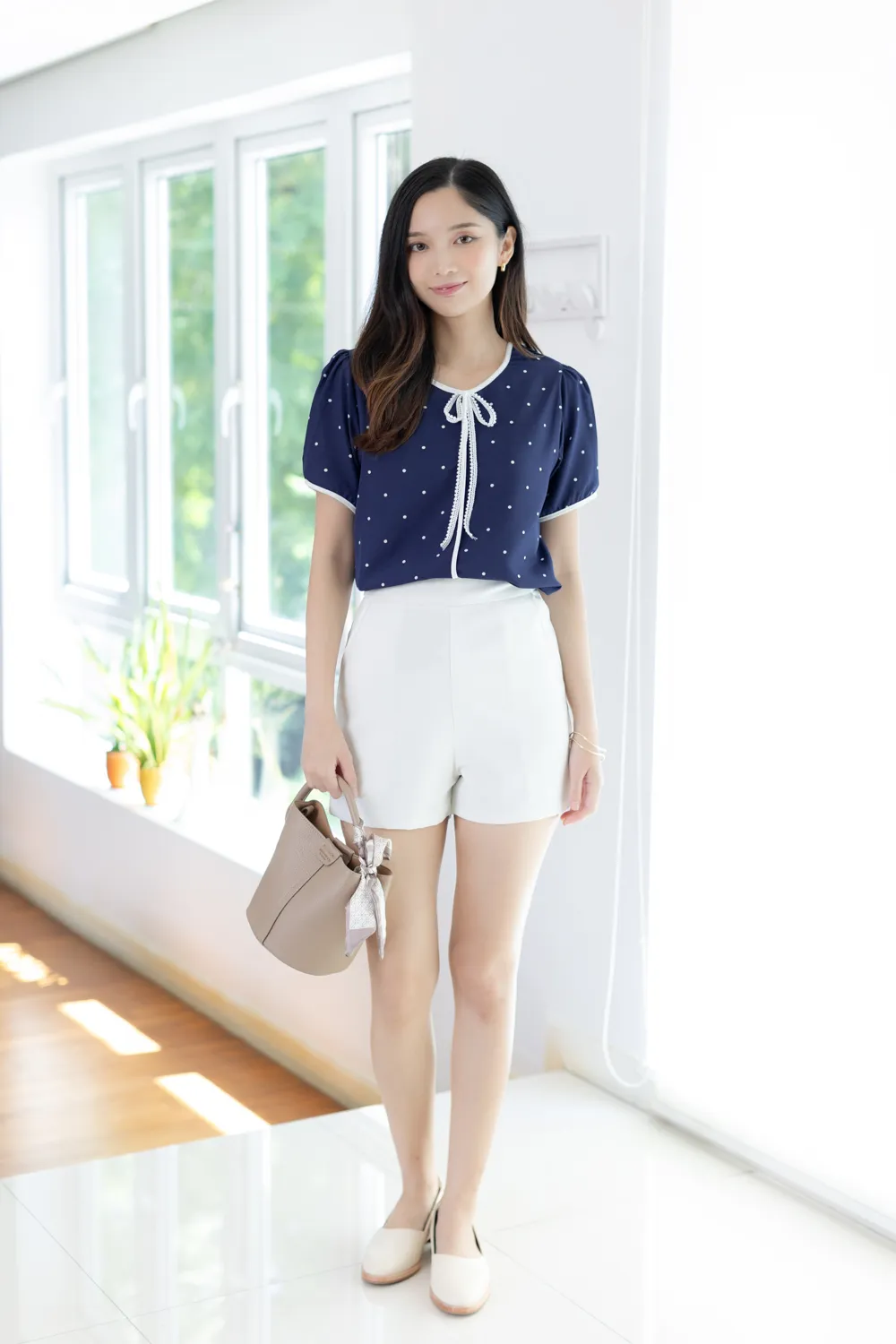 MT1556 Polka Dot Bow Blouse – Black - Image 6