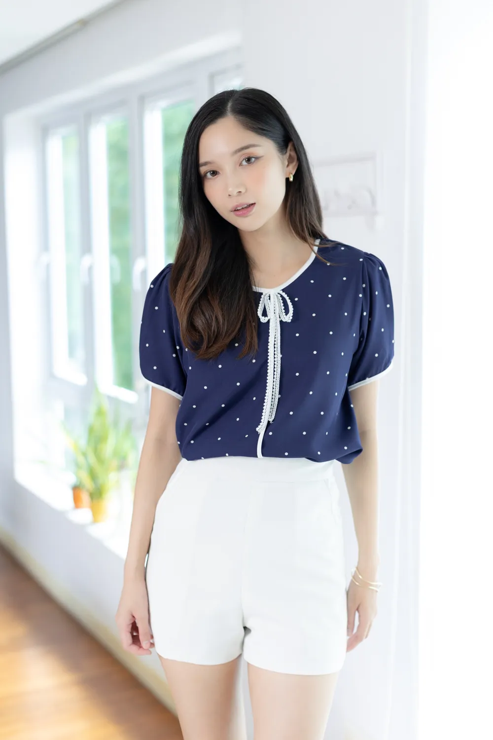 MT1556 Polka Dot Bow Blouse – Black - Image 7