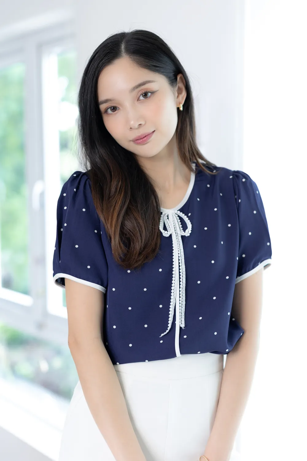 MT1556 Polka Dot Bow Blouse – Black - Image 8