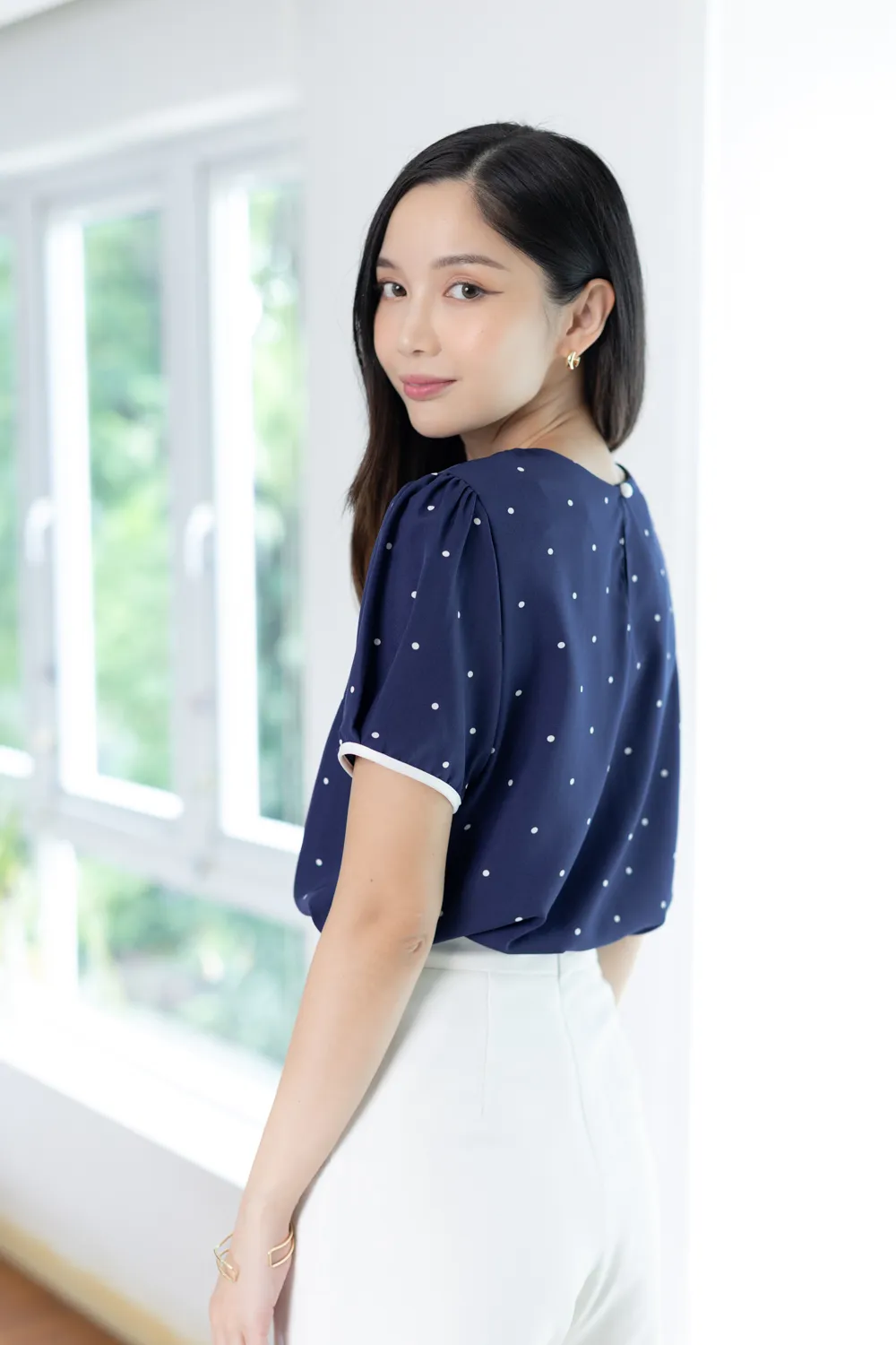 MT1556 Polka Dot Bow Blouse – Black - Image 9