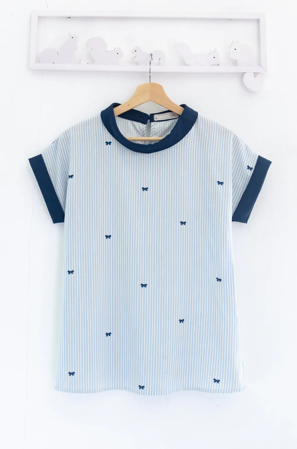 MT2514 Contrast Collar Stripe Blouse – Blue-Navy - Size 38