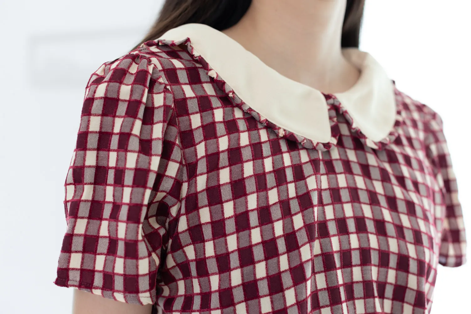 Alternative view of MT7101 Frill Peter Pan Collar Checkered Blouse – Red