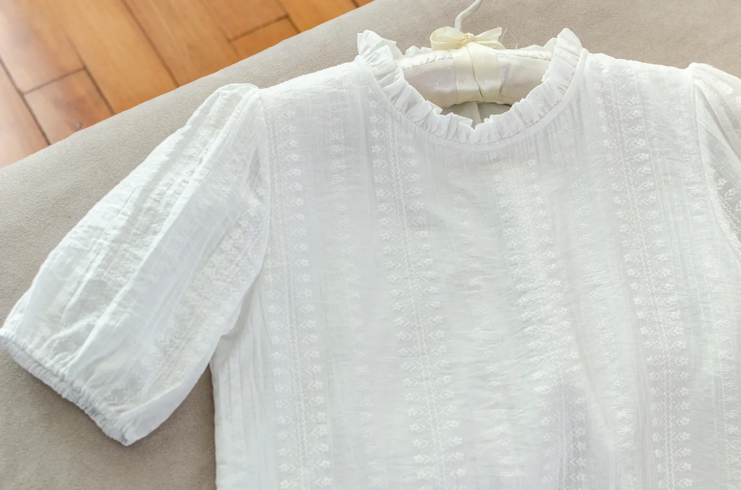 NT2457 Ruff Collar Textured Blouse – Gauzy White - Image 2