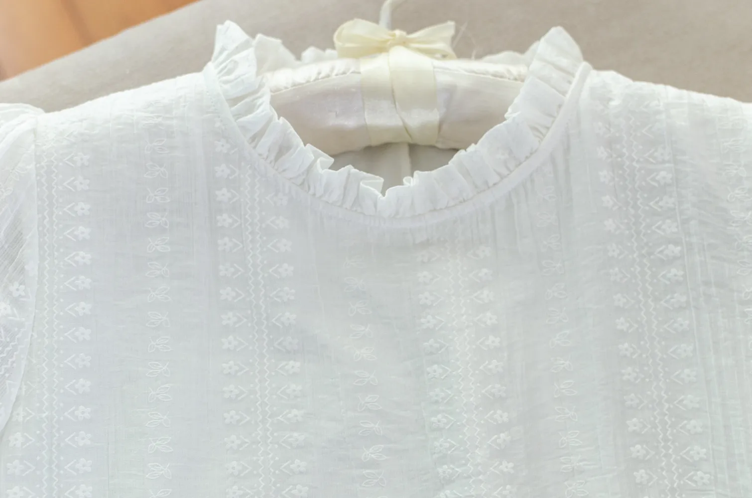 NT2457 Ruff Collar Textured Blouse – Gauzy White - Image 3