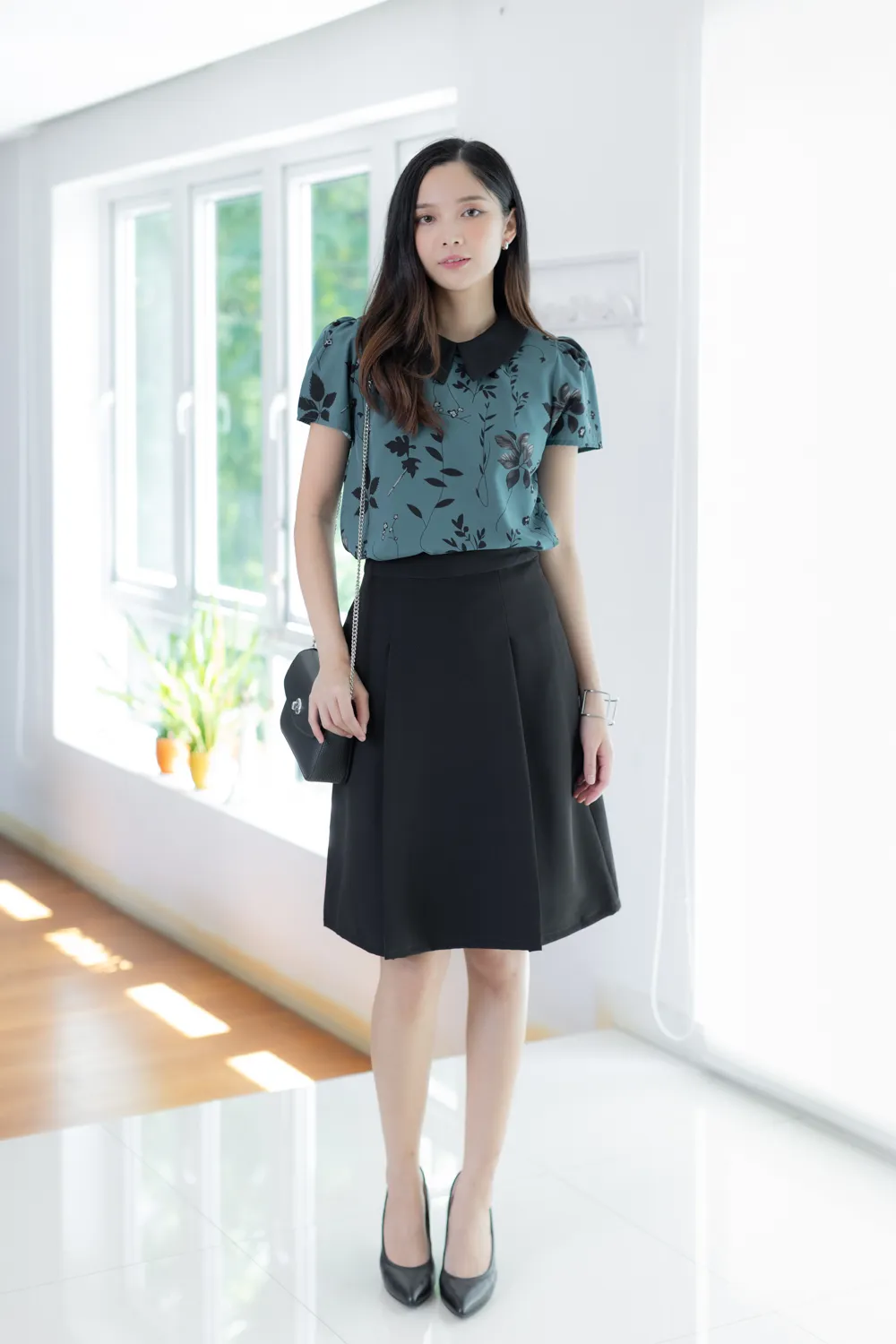 PK04 Pleated A-line Skirt – Black - Image 4