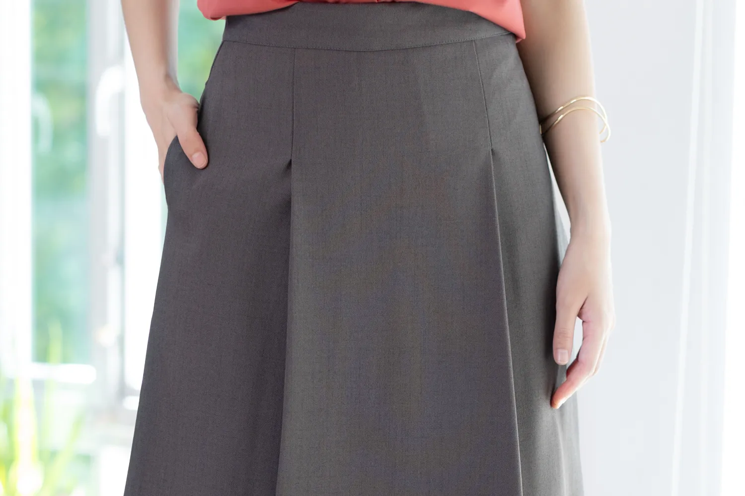 Alternative view of PK04 Pleated A-line Skirt – Dark Grey