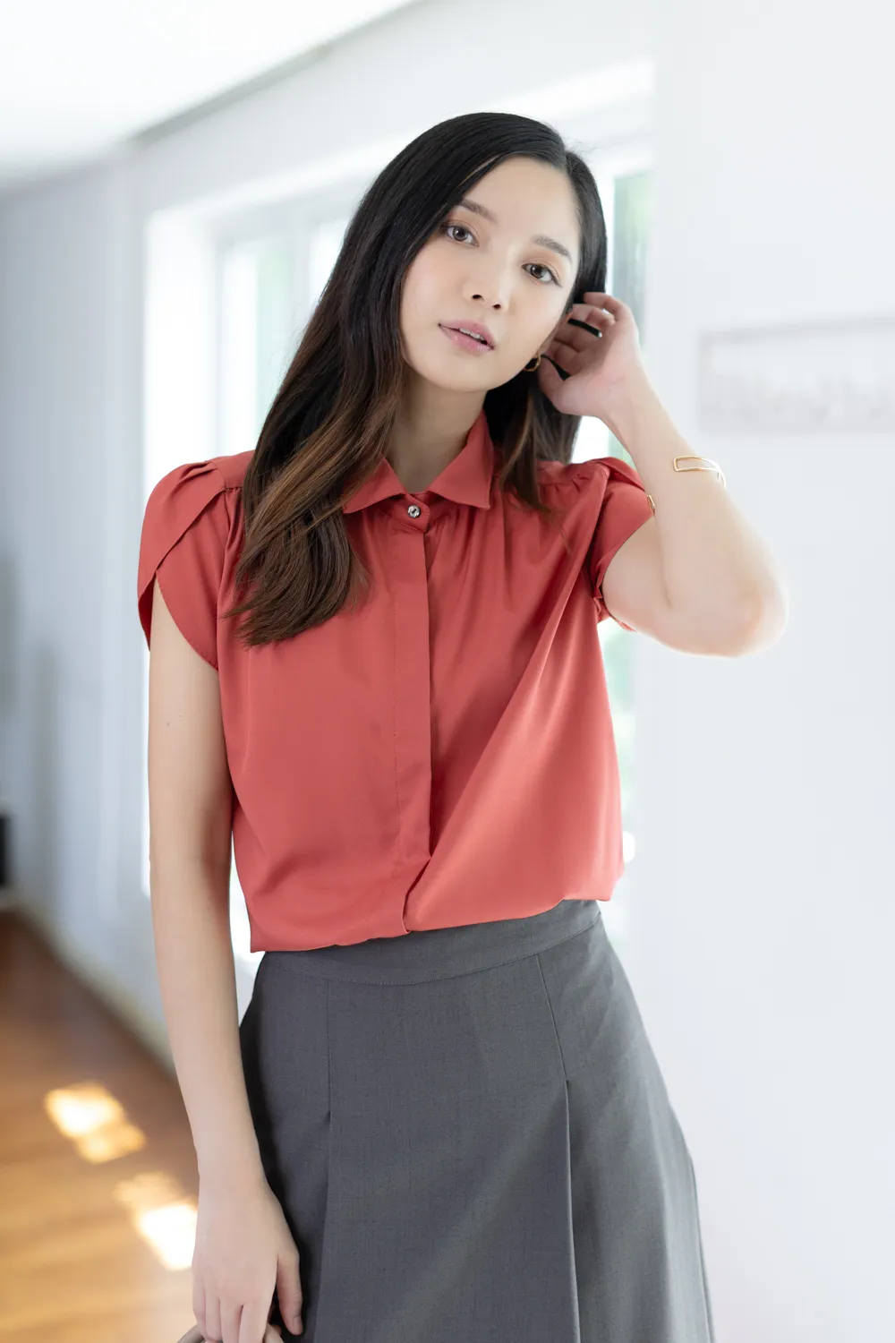 MN0222 Petal Sleeve Shirt – Persimmon - Image 4