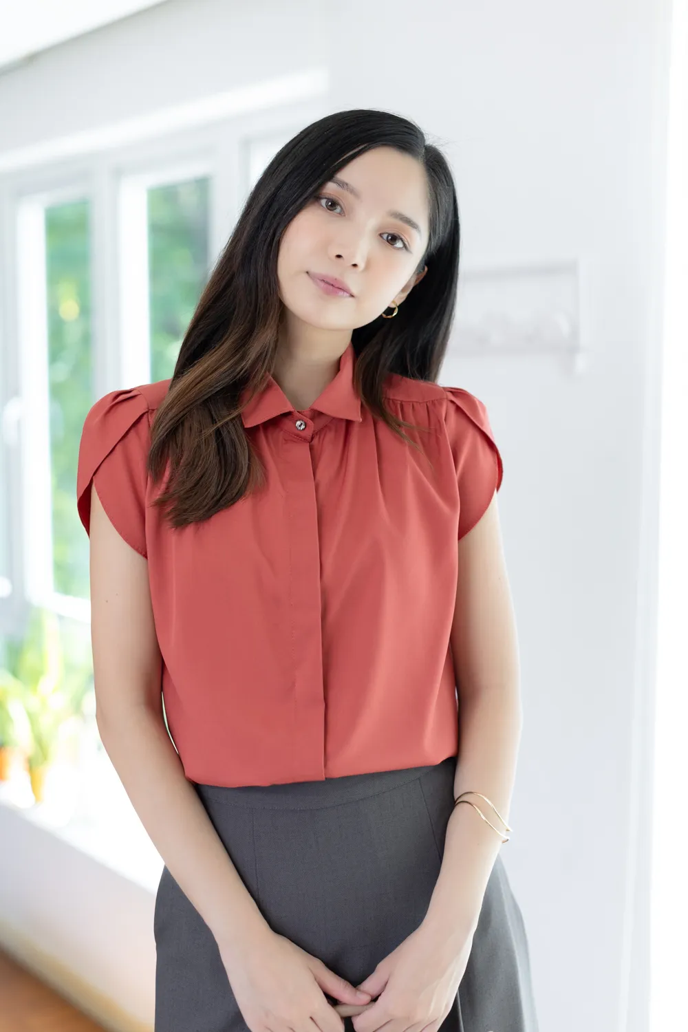 MN0222 Petal Sleeve Shirt – Persimmon - Image 5
