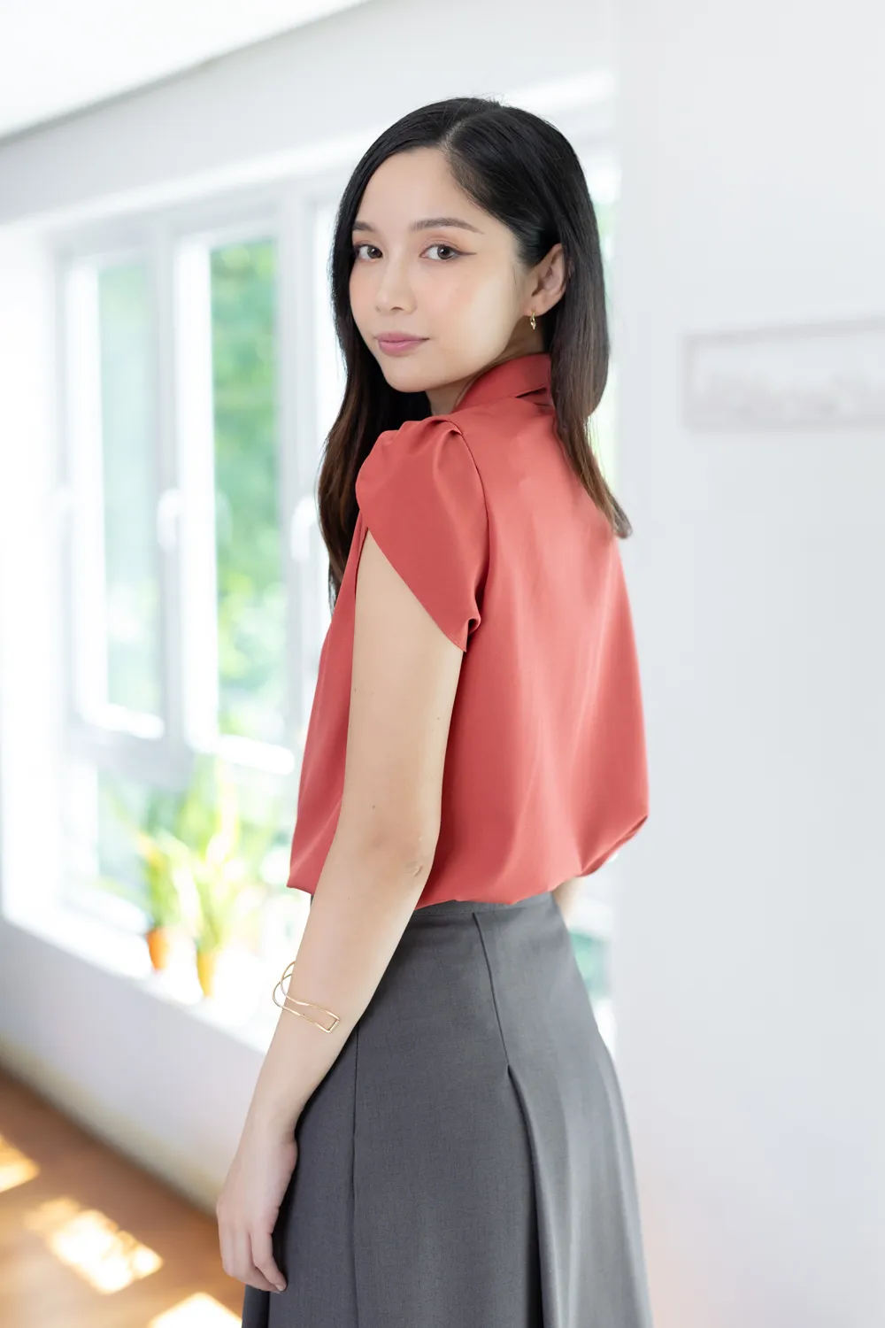 MN0222 Petal Sleeve Shirt – Persimmon - Image 6