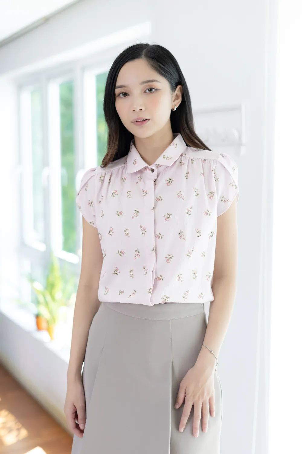 MN0222 Rosie Petal Sleeve Shirt – Pale Pink - Image 6