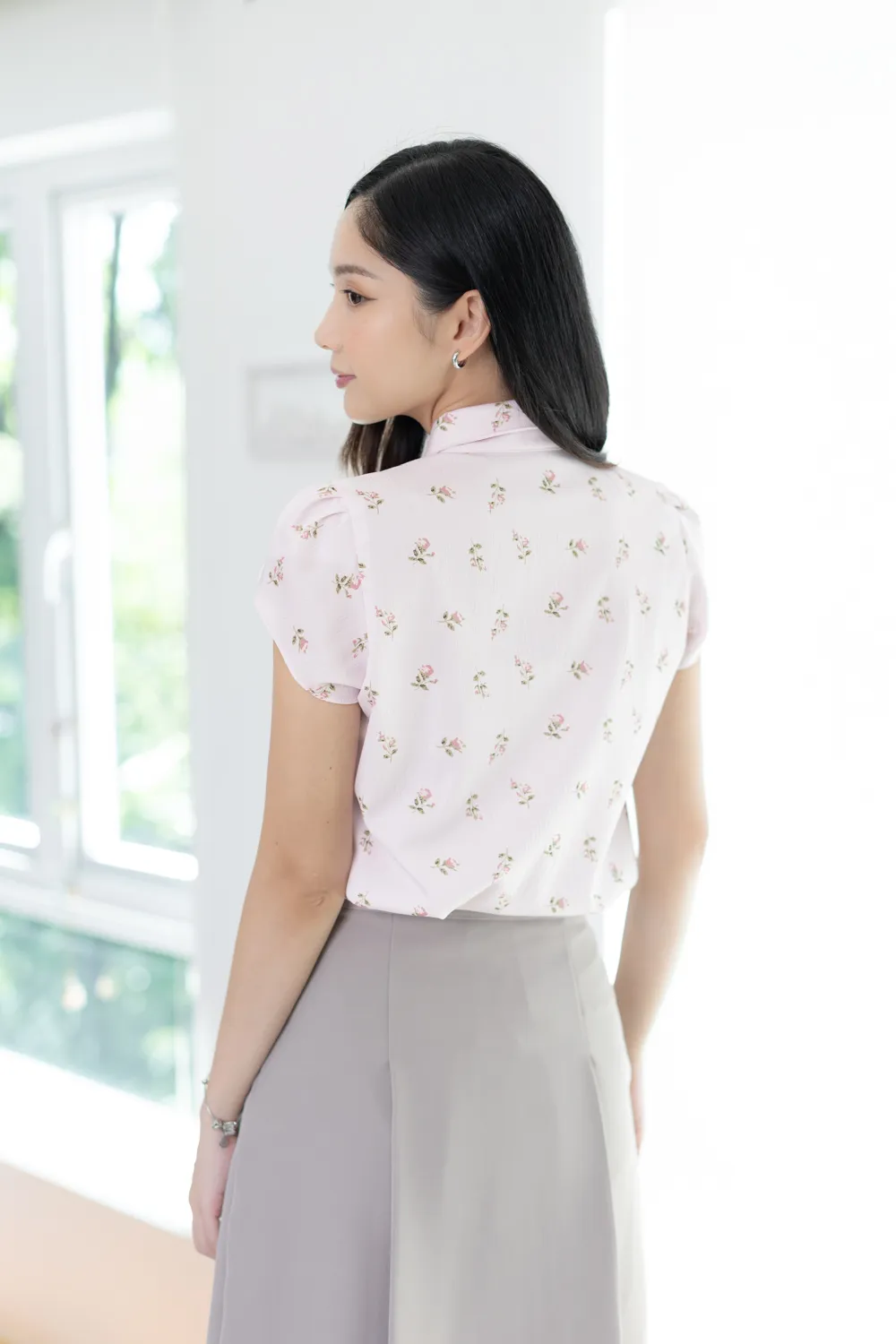 MN0222 Rosie Petal Sleeve Shirt – Pale Pink - Image 8