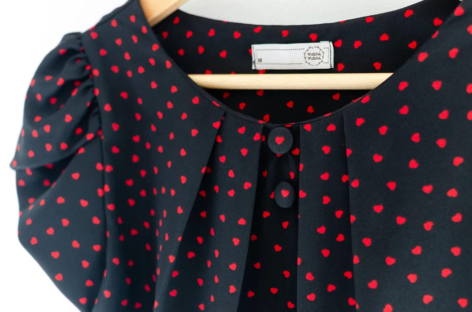 MT0503 Folded Neckline Red Heart Blouse – Black - Image 3