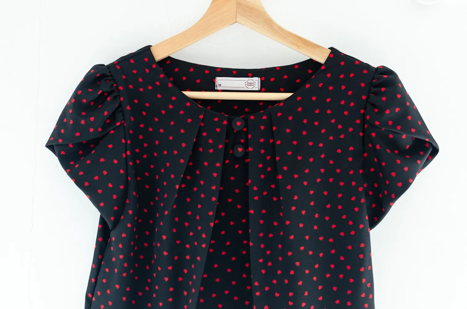 MT0503 Folded Neckline Red Heart Blouse – Black - Image 4