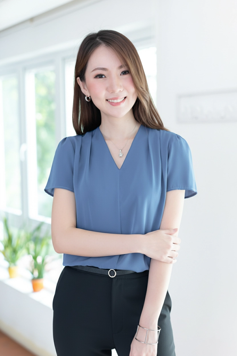 MT0601 V-Collar Sophie Blouse – Indigo Blue