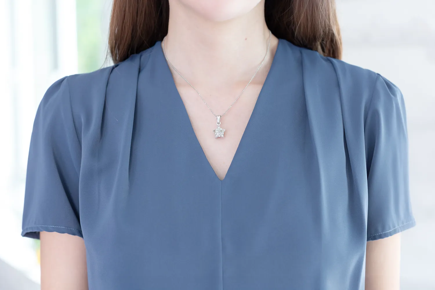 Alternative view of MT0601 V-Collar Sophie Blouse – Indigo Blue