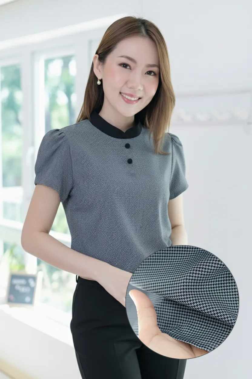 MT3906 Overlap Collar Double Button Blouse – Shinori Black