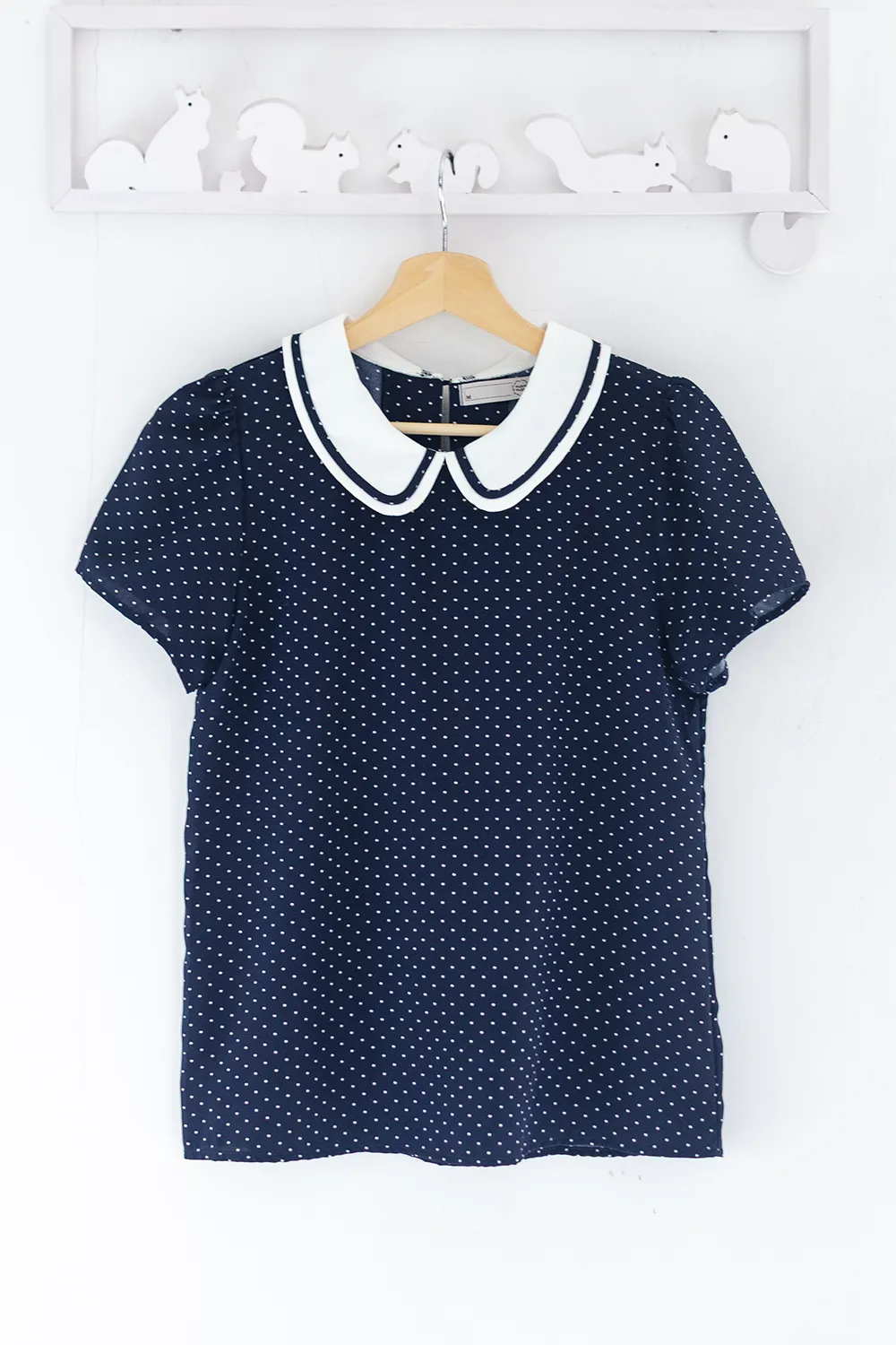 Alternative view of MT4101 Trimmed Peter Pan Dot Collar Blouse – Navy