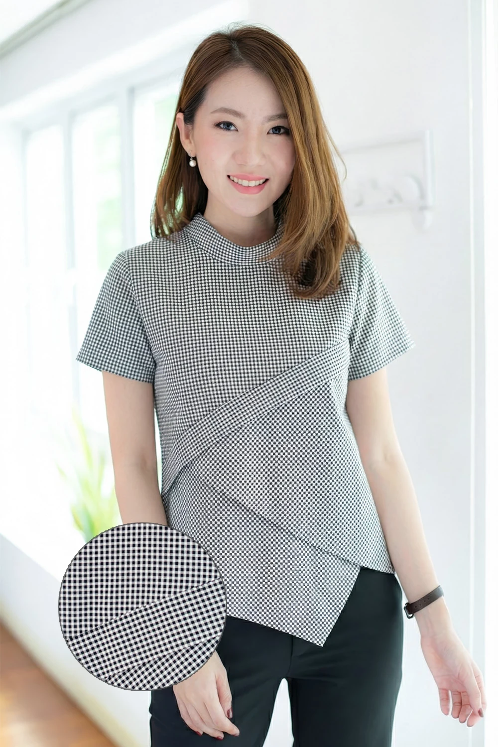 NT1746 Slope Cotton Gingham Blouse – Black