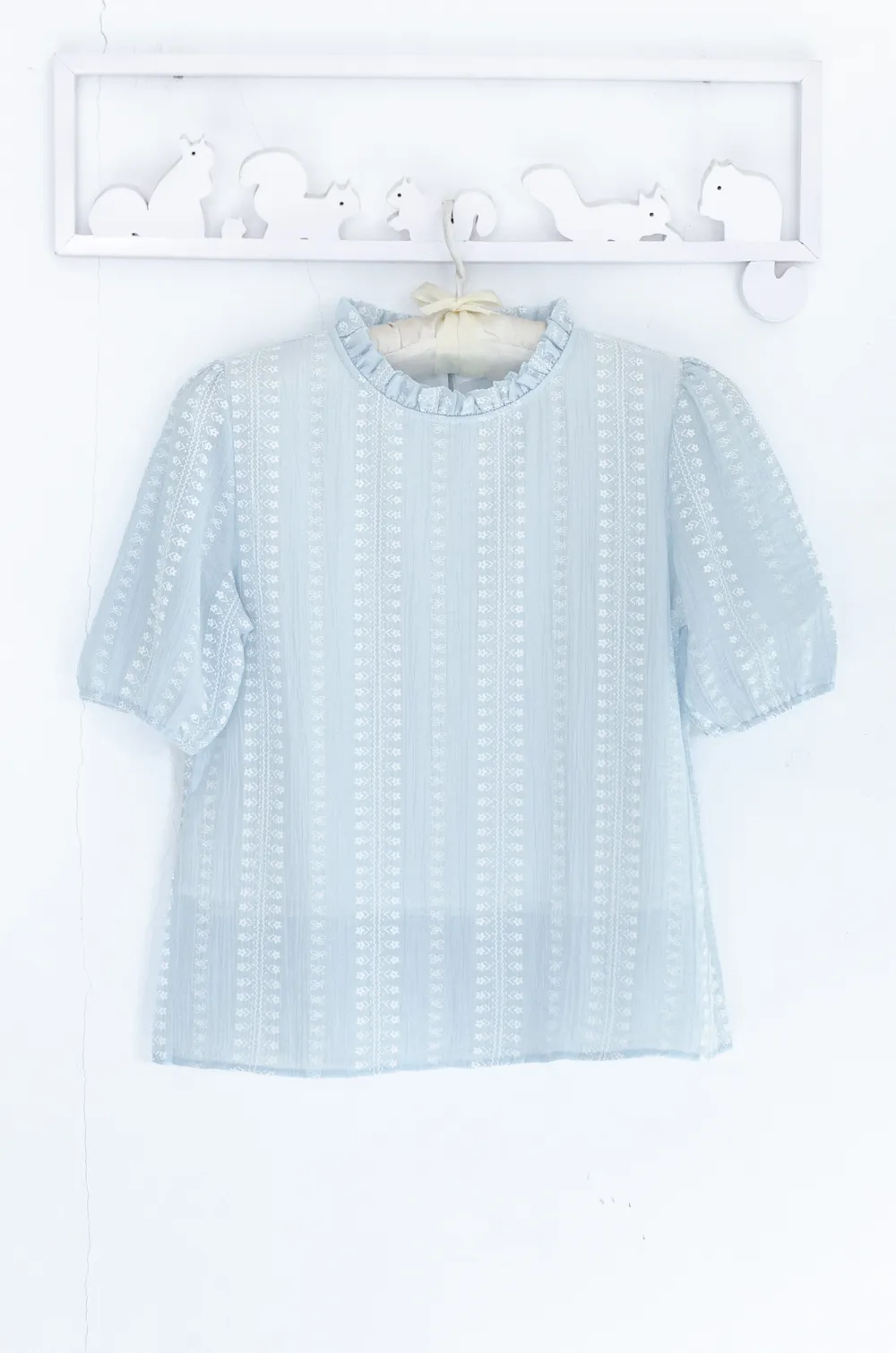 Alternative view of NT2457 Ruff Collar Textured Blouse – Light Blue