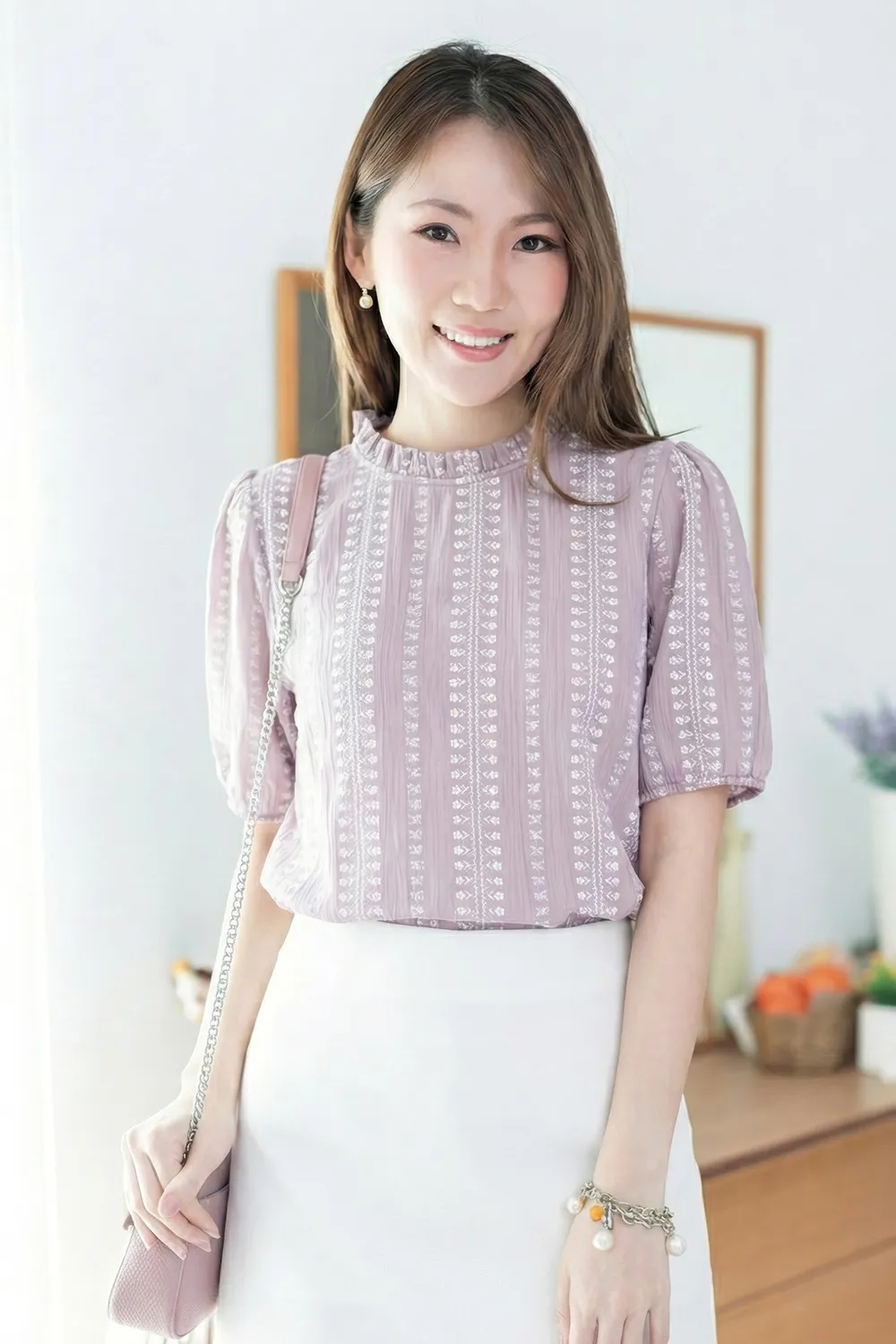 NT2457 Ruff Collar Textured Blouse – Plum Mist