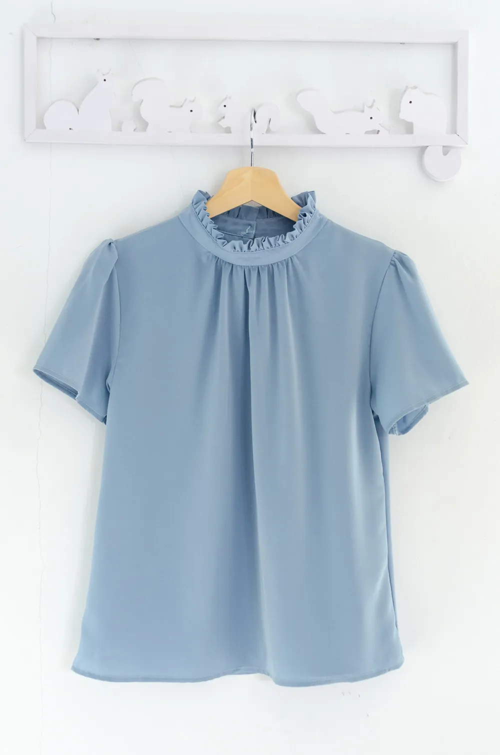 NT2461 Ruff Collar Blouse – Sky Blue - Image 3