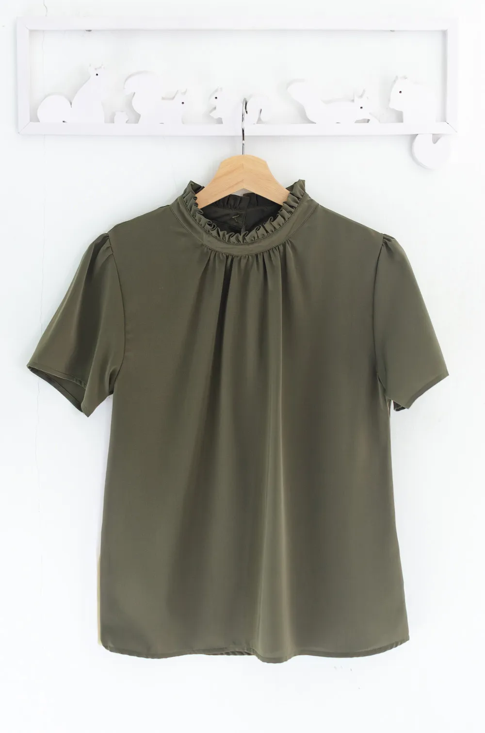 NT2461 Ruff Collar Blouse – Military Green - Image 3