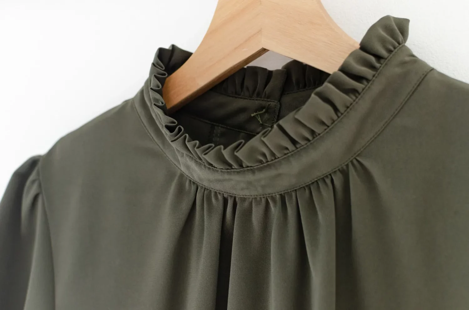 Alternative view of NT2461 Ruff Collar Blouse – Military Green