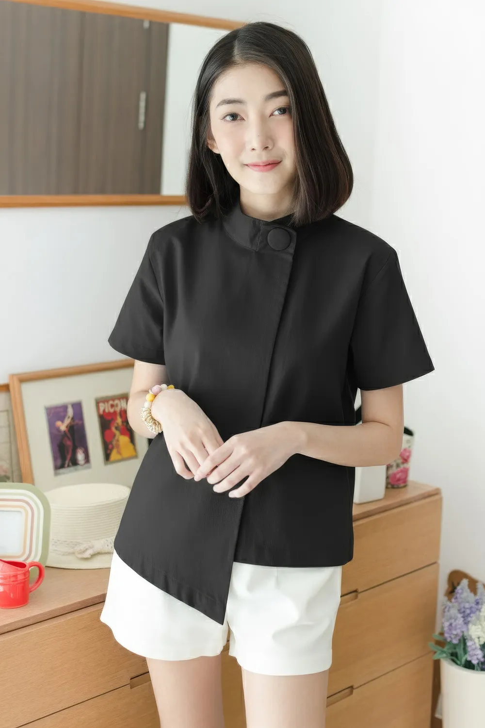 NT500 Asym Plain Crop Top – Black - Image 3