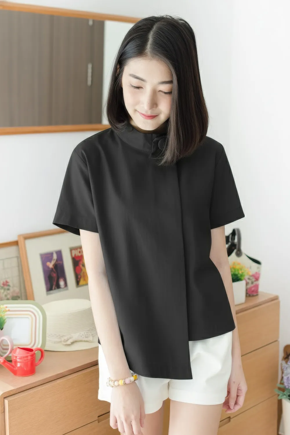 NT500 Asym Plain Crop Top – Black - Image 4