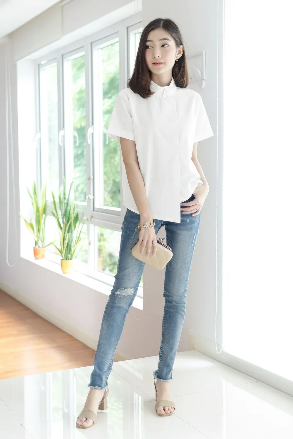 NT500 Asym Plain Crop Top – White - Image 3