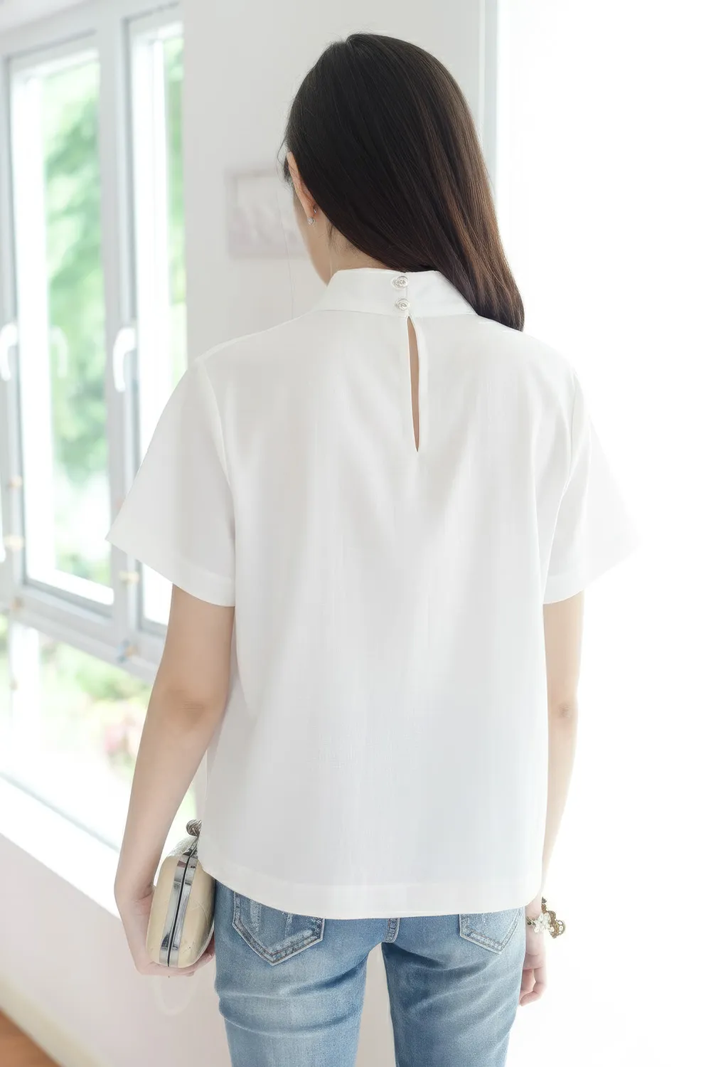 NT500 Asym Plain Crop Top – White - Image 4