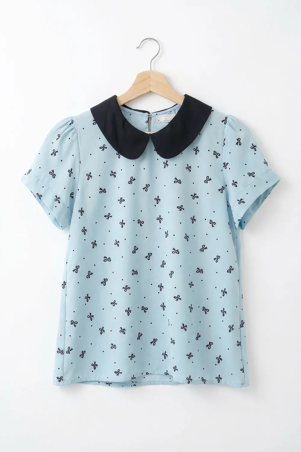 Alternative view of MT0106 Peter Pan Collar Folded Sleeve Blouse – Blue