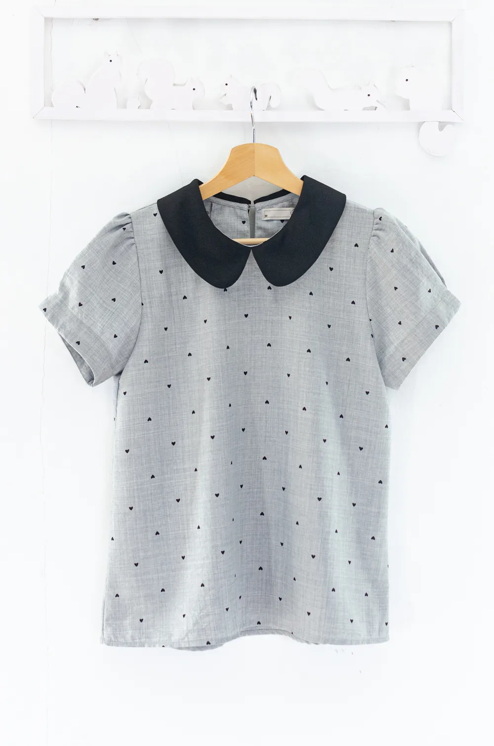 Alternative view of MT0106 Peter Pan Collar Folded Sleeve Blouse – Grey-Heart